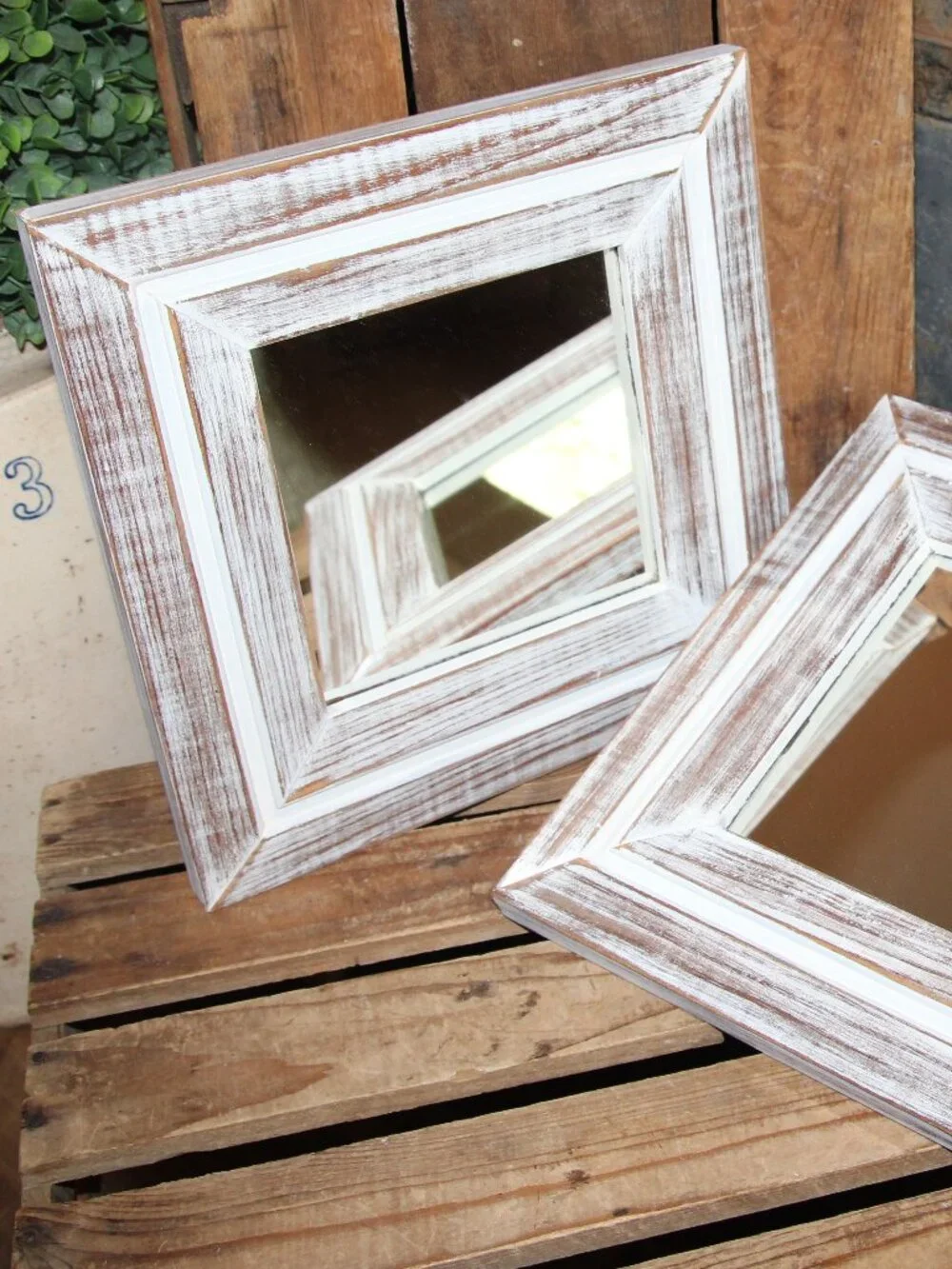 Pair of VTG White Shabby Distressed Farmhouse Wall Decor Accent Mirrors